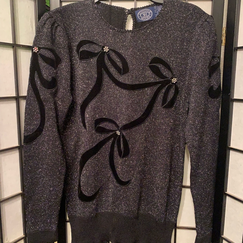 EUC Vintage Jennifer Moore Metallic Knit Pullover Holiday Sweater size Medium